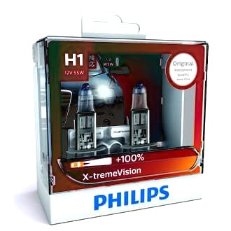 Halogen Globe H1 12V 55W P14.5S 3700K +100% More X-tremeVision Twin Pack
