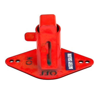 Battery Isolator Lockout With Cut Out ON/OFF Lettering Red