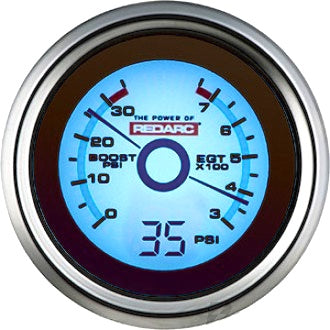Gauge EGT & Boost Pressure Optional Oil Pressure Display 52mm Satin Chrome Bezel