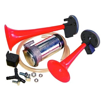 Air Horn Dual Tone 24V 630 & 795Hz Tones 115dB Dual Red Trumpets