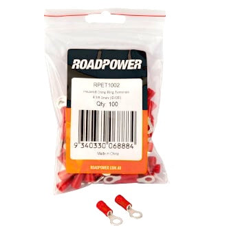 Crimp Terminal Ring 4mm Insulated Red Pkt 100
