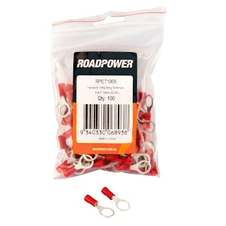 Crimp Terminal Ring 8mm Insulated Red Pkt 100