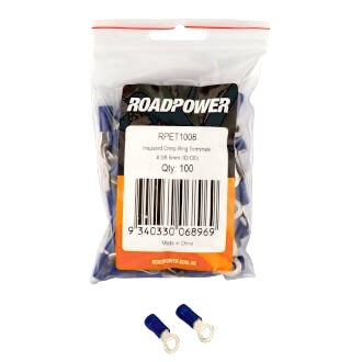 Crimp Terminal Ring 4mm Insulated Blue Pkt 100