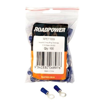 Crimp Terminal Ring 5mm Insulated Blue Pkt 100