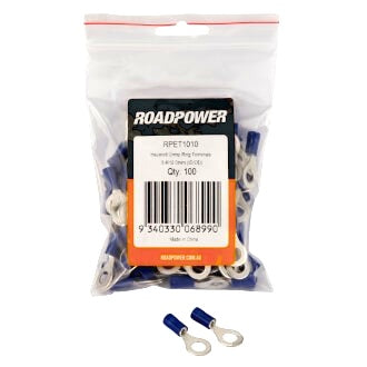 Crimp Terminal Ring 6mm Insulated Blue Pkt 100