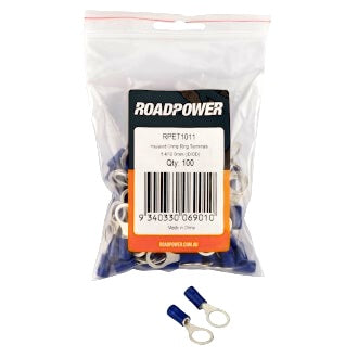 Crimp Terminal Ring 8mm Insulated Blue Pkt 100