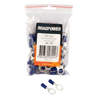 Crimp Terminal Ring 10mm Insulated Blue Pkt 100