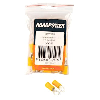 Crimp Terminal Ring 5mm Insulated Yellow Pkt 50