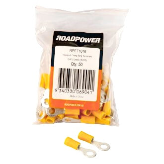 Crimp Terminal Ring 6mm Insulated Yellow Pkt 50