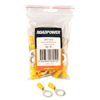 Crimp Terminal Ring 10mm Insulated Yellow Pkt 50