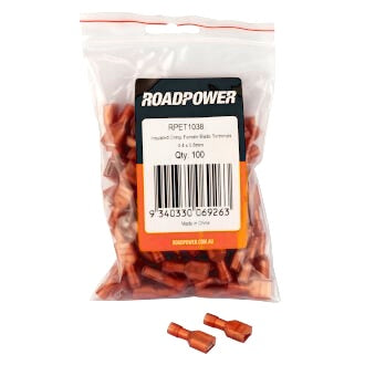 Crimp Terminal Female Blade 6.4mmx0.8mm Fully Insulated Clear Red Pkt 100