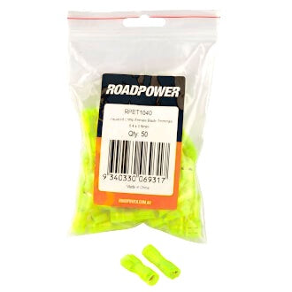 Crimp Terminal Female Blade 6.4mmx0.8mm Fully Insulated Clear Yellow Pkt 50