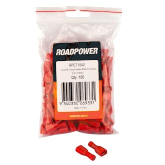 Crimp Terminal Female Blade 6.4mmx0.8mm Fully Insulated Red Pkt 100