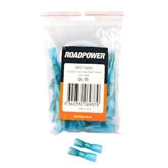 Heat Shrink Terminal Female Blade 6.4mmx0.8mm Fully Insulated Blue Pkt 50