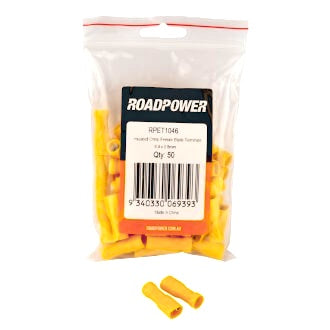 Crimp Terminal Female Blade 6.4mmx0.8mm Fully Insulated Yellow Pkt 50