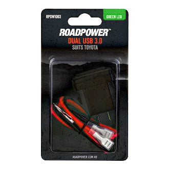 USB 3.0 Charger Suits Toyota OE Style Includes Harness 39 x 21mm Green LED