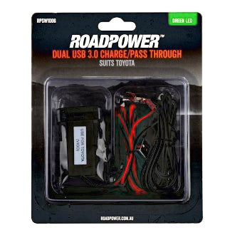 Dual USB Pass Through Suits Toyota OE Style Includes Harness 39 x 21mm Green LED