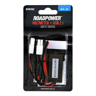 AUX Voltmeter USB 2.1A Suits Toyota OE Style Includes Harness 33 x 22mm Blue LED
