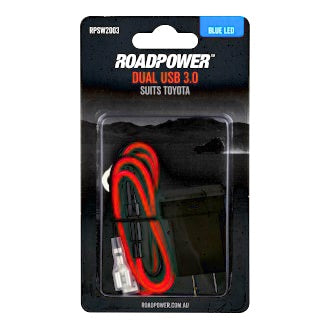 USB 3.0 Charger Suits Toyota OE Style Includes Harness 33 x 22mm Blue LED