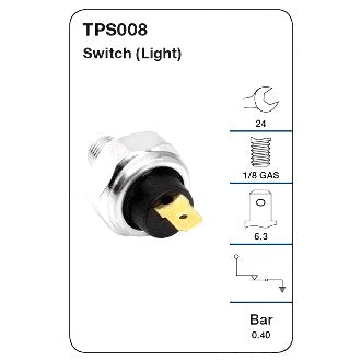 Oil Pressure Switch Normally C losed, Spanner 24mm, Thread 1/ 8 Gas, Pressure 0.40 Bar