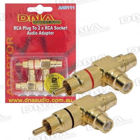 DNA RCA Plug To 2 RCA Socket Audio Adaptor - 2 Pack