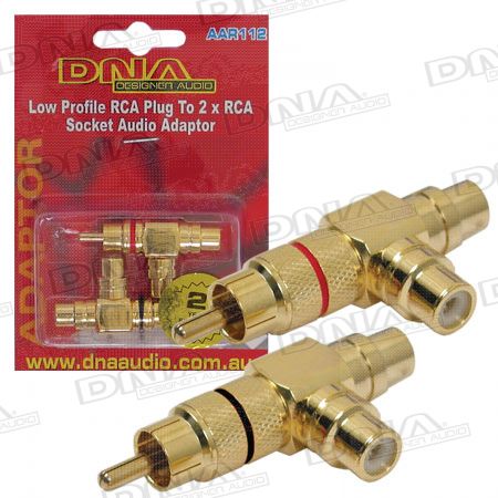 DNA RCA Slimline Plug To 2 RCA Socket Audio Adaptor - 2 Pack