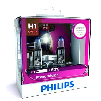 Halogen Globe H1 12V 55W P14.5S PowerVision 3700K +60% More Light Twin Pack