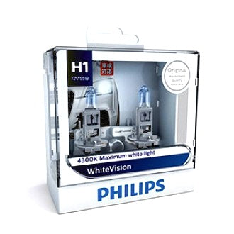 Halogen Globe H1 12V 55W P14.5S WhiteVision Blister Twin Pack