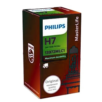 Halogen Globe H7 24V 70W PX26D MasterLife 100% More Vision Boxed Single