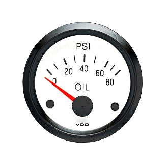 OIL PRESSURE GAUGE 52MM VDO 12 V 0-80PSI ILLUMINATED WHITE