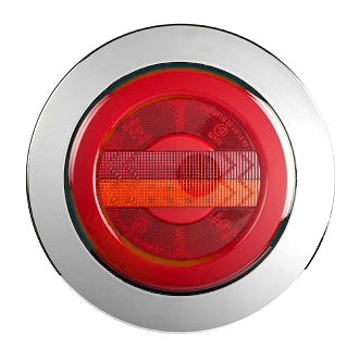 LED Rear Combination Lamp 10-30V Stop/Tail/Ind Recessed Mnt Chrome Ring Glow Tail Lamp