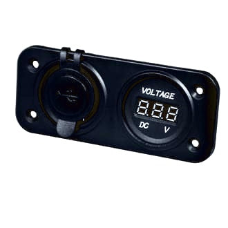Usb & Voltmeter Panel Mount [ USB Input 12/24v; Output 5V/1A & 5V/2.1A]; [Voltmeter 5 - 30