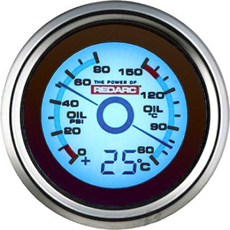 Gauge Oil Pressure/Temperature Optional Additional Temp 52mm Satin Chrome Bezel