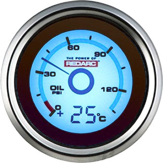 Gauge Single Oil Pressure Optional Temperature Display 52mm Satin Chrome Bezel