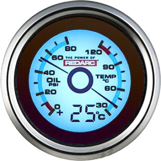 Gauge Oil Pressure/Water Temp Optional Additional Temp 52mm Satin Chrome Bezel