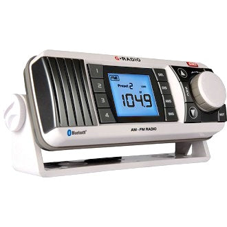 GME AM/FM IP67 Marine Stereo w ith Bluetooth - White IPX7 AUX Input Large Backlit LCD Displ