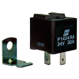 Relay Mini 24V 30A 4 Pin NO Contacts Resistor Protected Top Slide Removable Mount