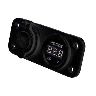 Double USB Socket & Voltmeter Panel Mount 12/24V Input