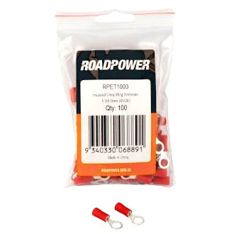 Crimp Terminal Ring 5mm Insulated Red Pkt 100