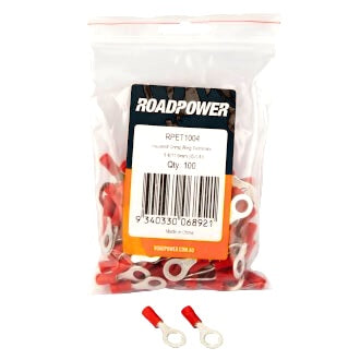 Crimp Terminal Ring 6mm Insulated Red Pkt 100