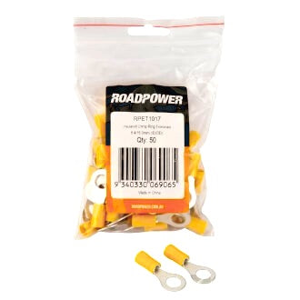 Crimp Terminal Ring 8mm Insulated Yellow Pkt 50
