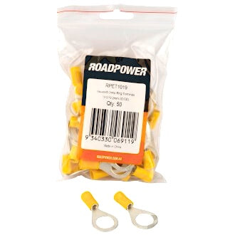 Crimp Terminal Ring 12mm Insulated Yellow Pkt 50