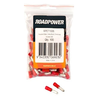 Crimp Terminal Male Bullet 4mm Insulated Red Pkt 100