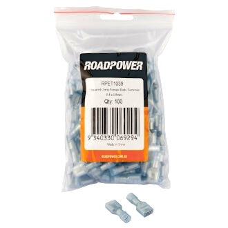 Crimp Terminal Female Blade 6.4mmx0.8mm Fully Insulated Clear Blue Pkt 100