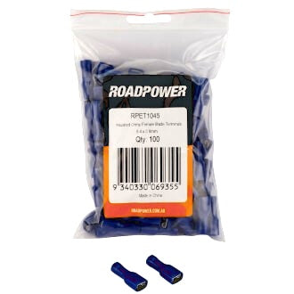 Crimp Terminal Female Blade 6.4mmx0.8mm Fully Insulated Blue Pkt 100