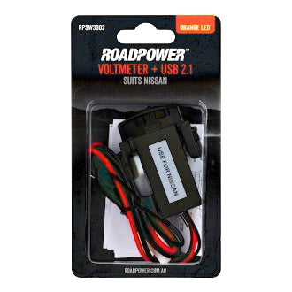 AUX Voltmeter USB 2.1A Suit Nissan OE Style Includes Harness35 x 20mm Orange LED