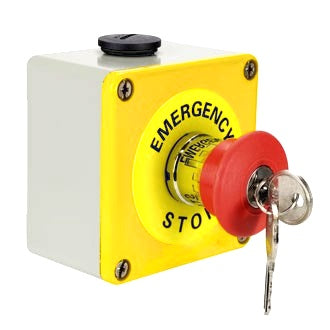 Emergency Stop Switch Push Button Latching With Key 1xN/O 2xN/C Metal Enclosure
